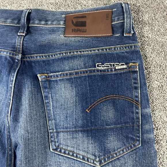 G Star RAW 3301 Jeans Men 34x32 Blue 3301 Slim Straight Stretch Denim Whiskered - Picture 8 of 16